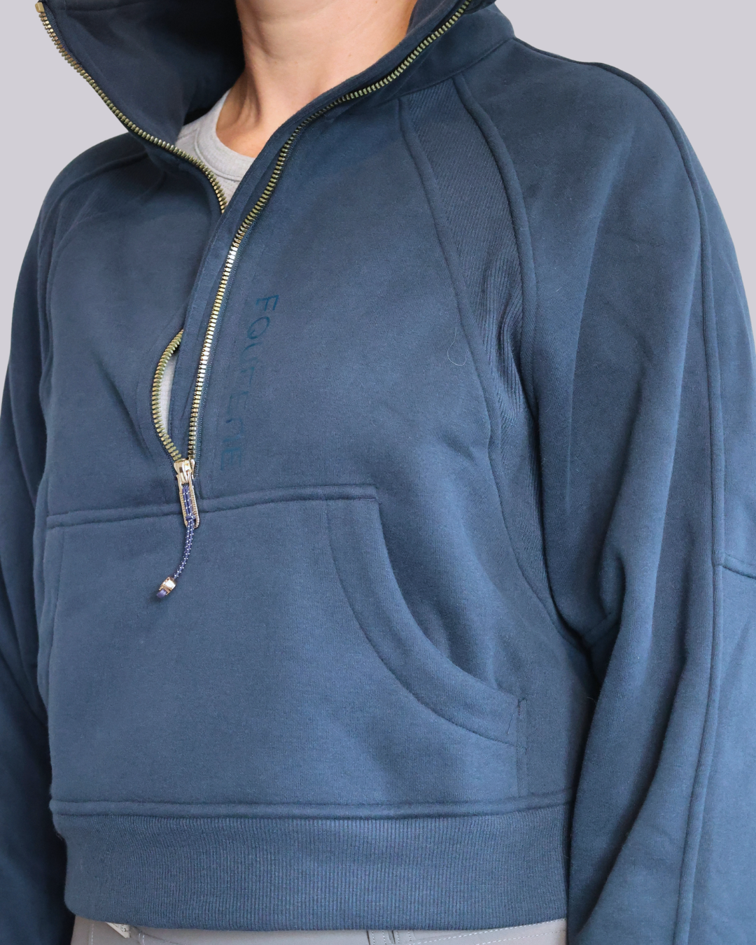 Oversized 3/4 Zip Riding Sweatshirt - Navy