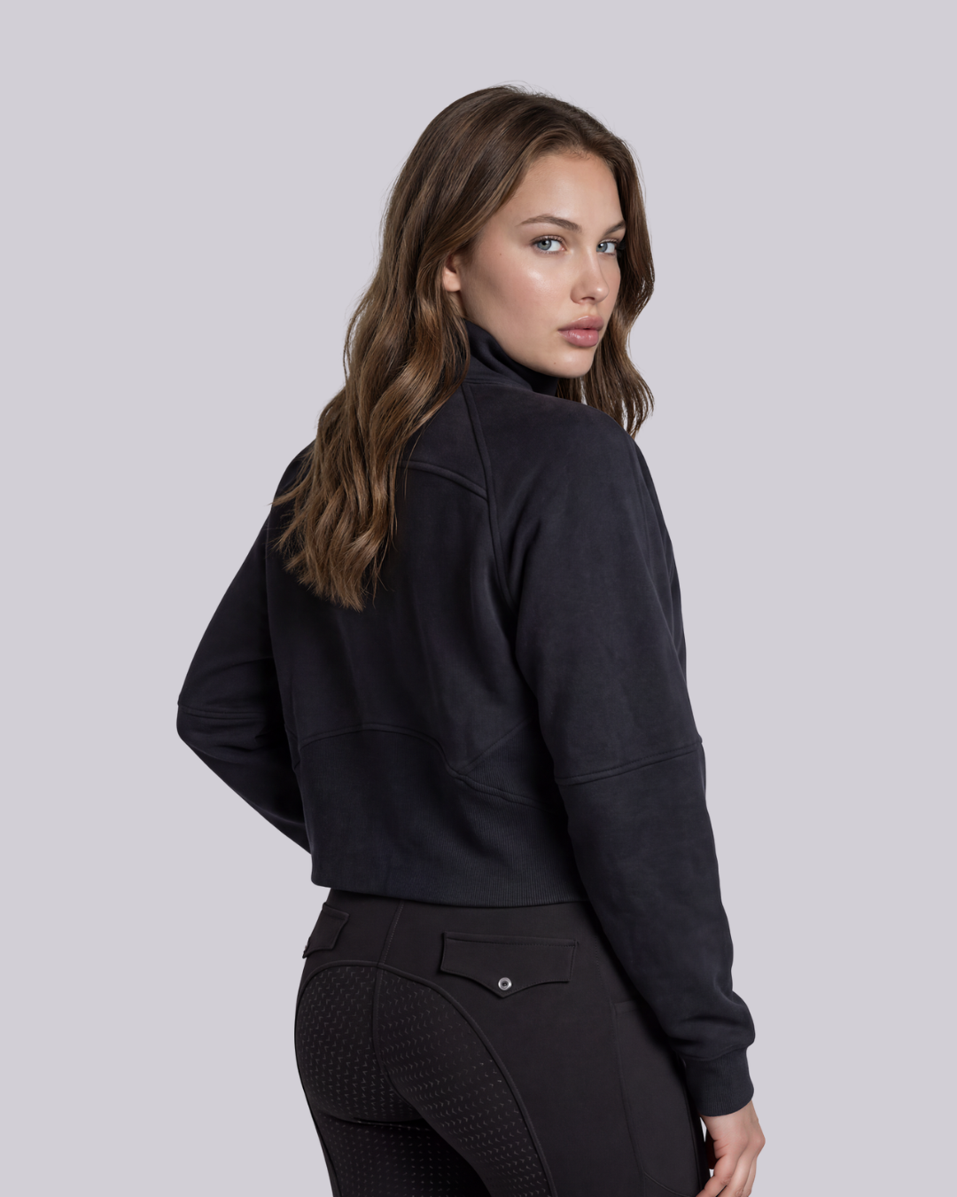 Oversized 3/4 Zip Riding Sweatshirt - Black