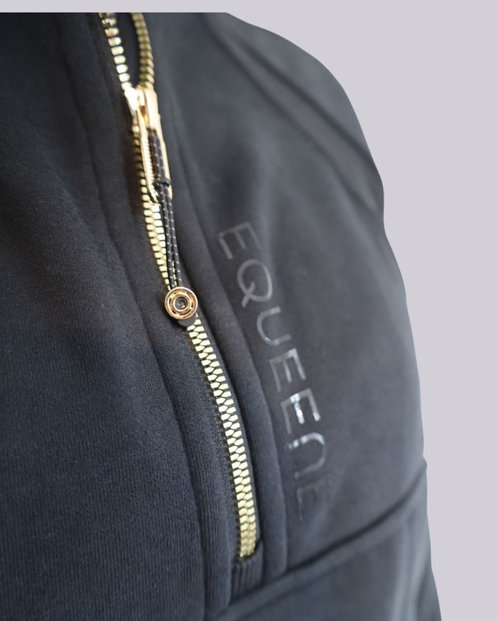Oversized 3/4 Zip Riding Sweatshirt - Black