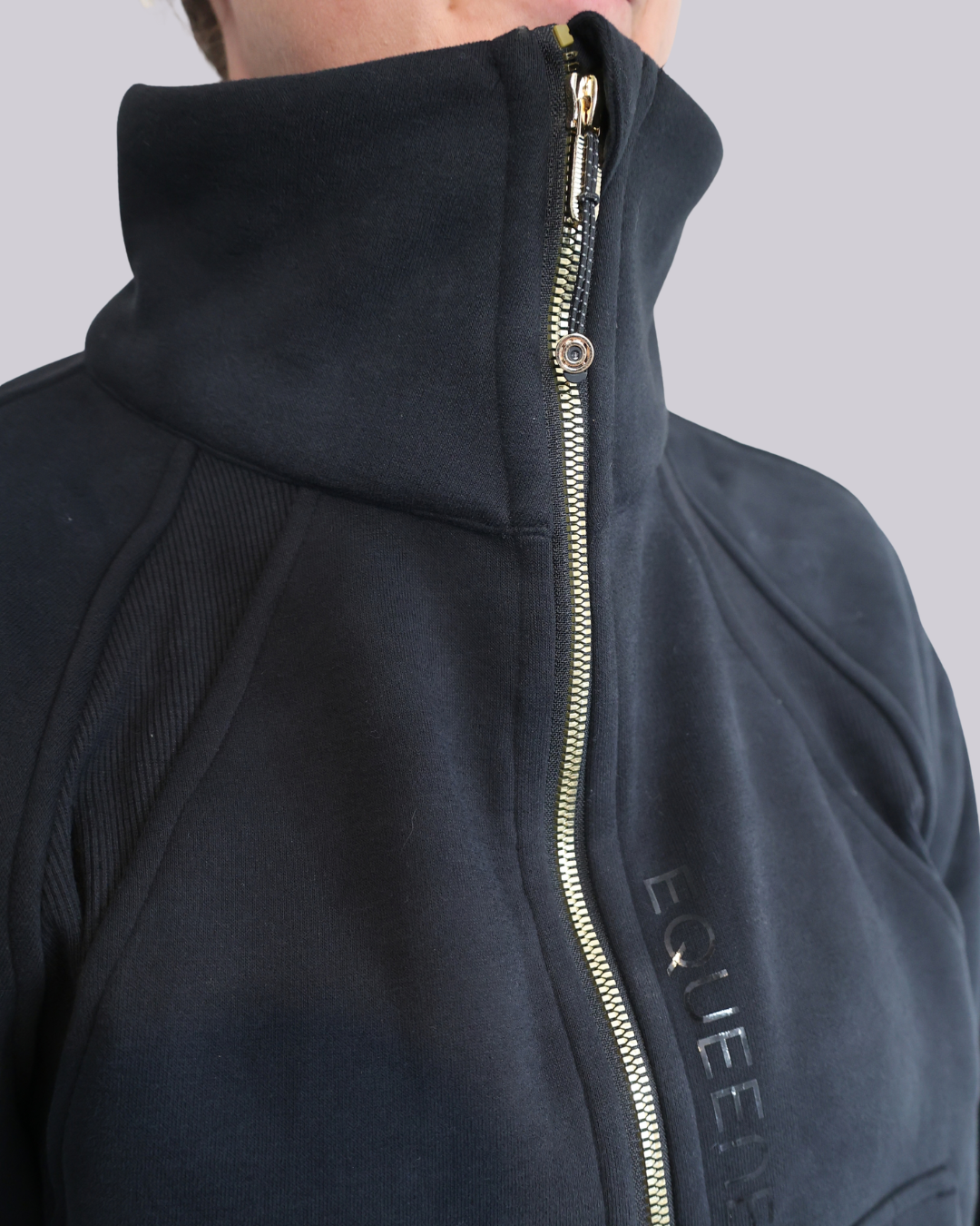 Oversized 3/4 Zip Riding Sweatshirt - Black