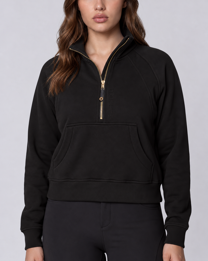 Oversized 3/4 Zip Riding Sweatshirt - Black