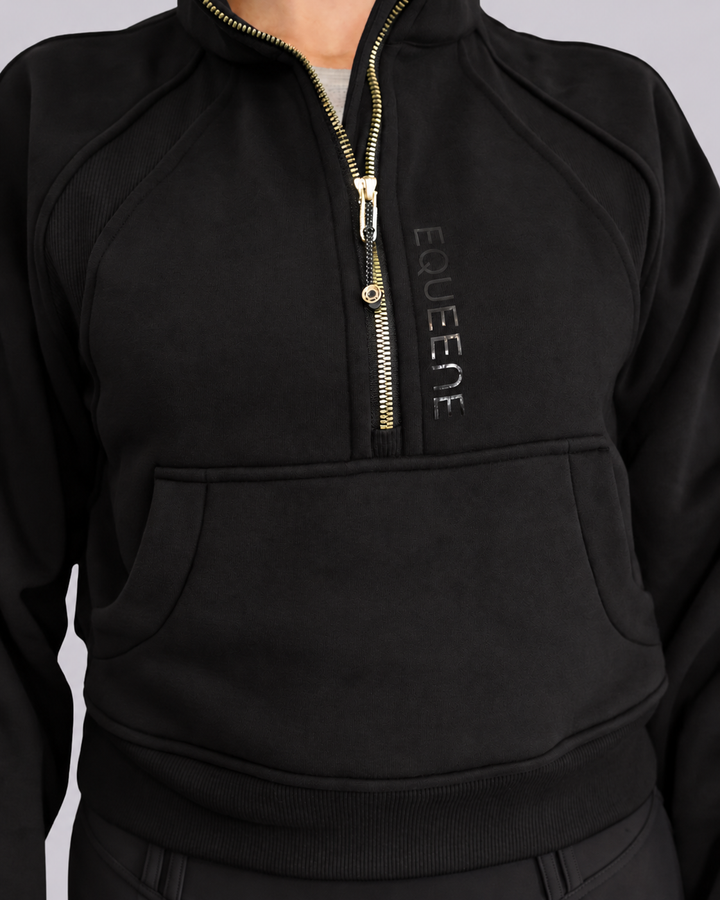 Oversized 3/4 Zip Riding Sweatshirt - Black