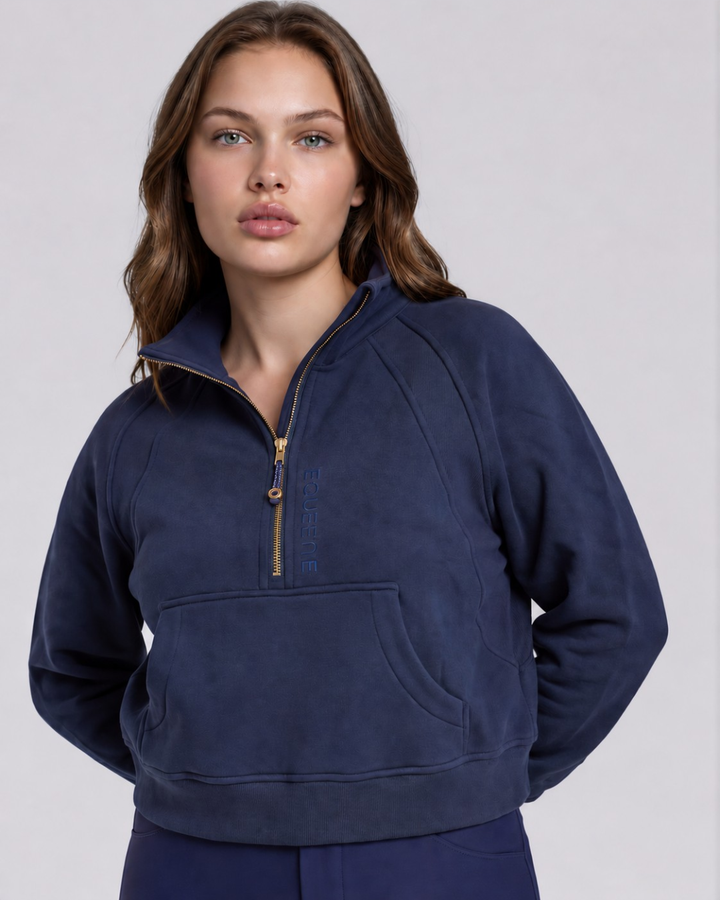 Oversized 3/4 Zip Riding Sweatshirt - Navy
