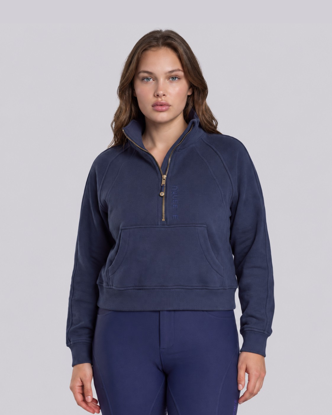 Oversized 3/4 Zip Riding Sweatshirt - Navy