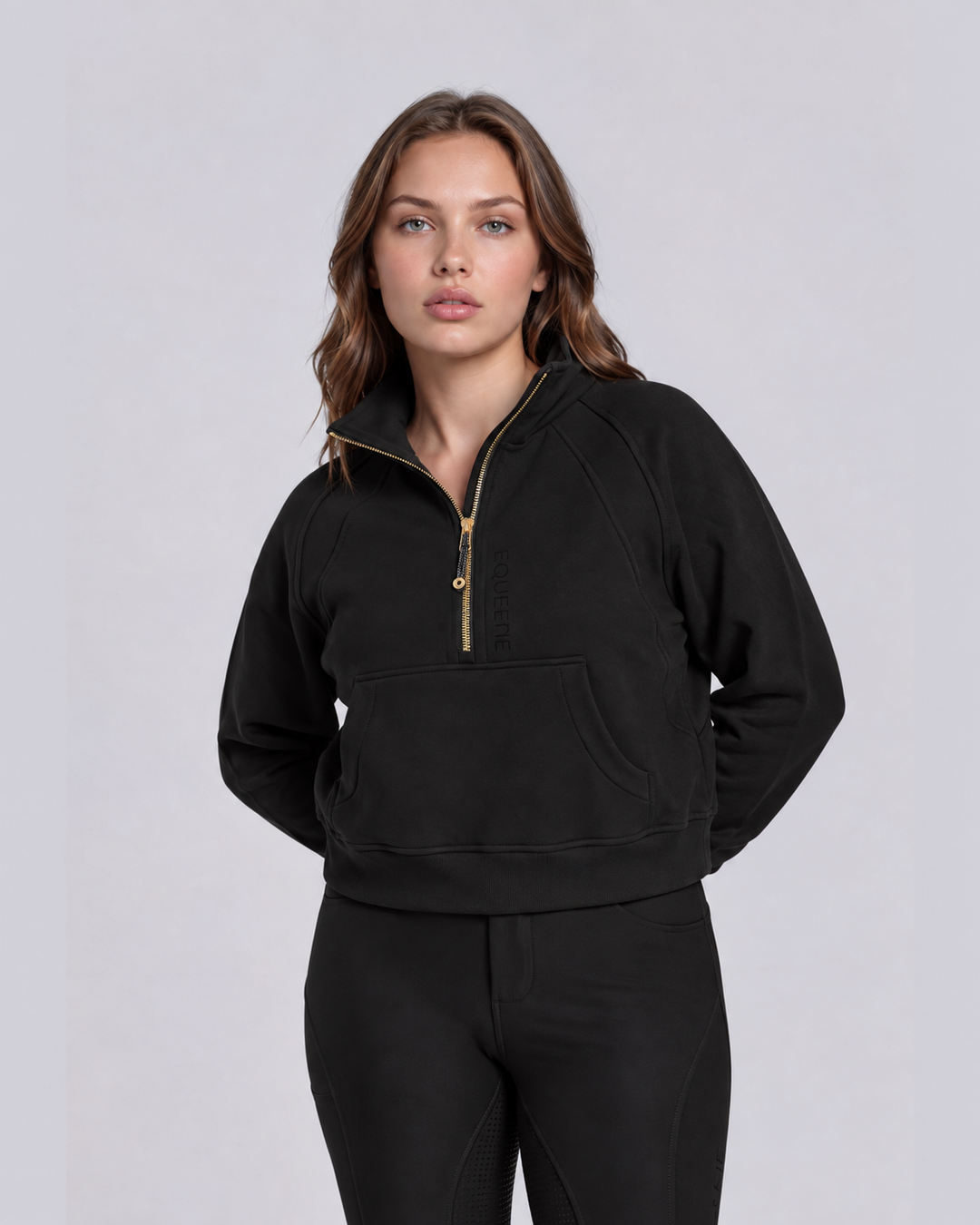 Oversized 3/4 Zip Riding Sweatshirt - Black