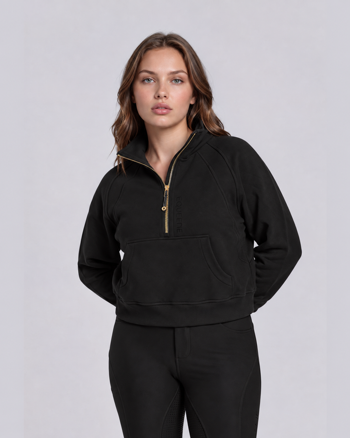 Oversized 3/4 Zip Riding Sweatshirt - Black